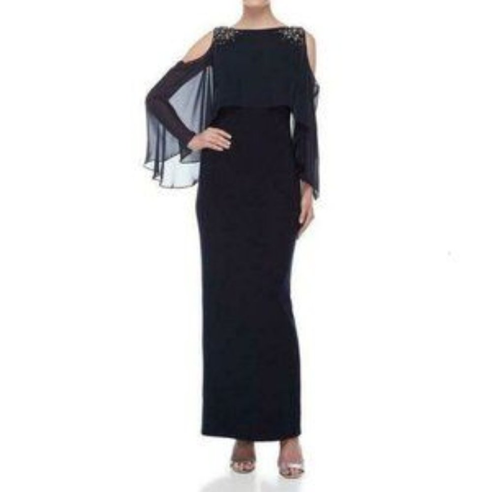 Vince Camuto 10 Navy Bejeweled Cape Gown NWT BU72 - Picture 1 of 3